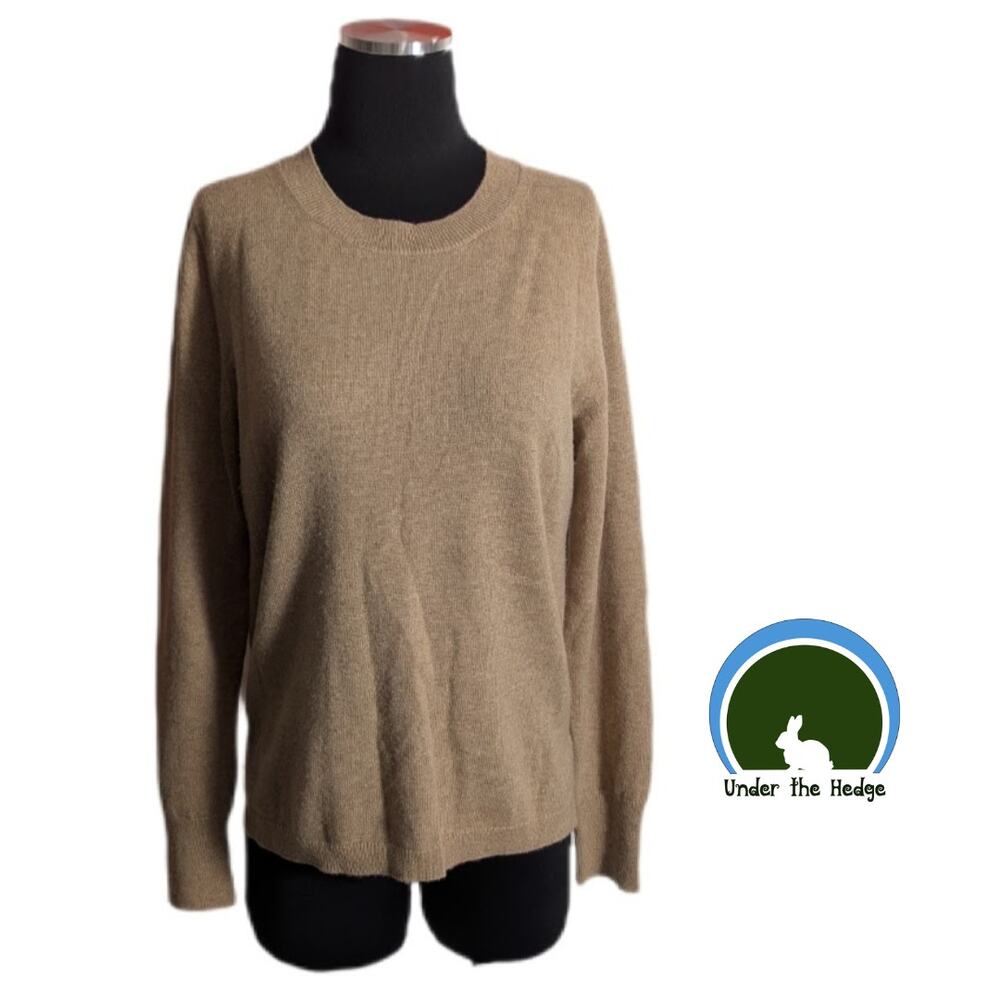 J Crew Tan Brown 100% Cashmere Long Sleeve Crew Neck Sweater Size Medium G1